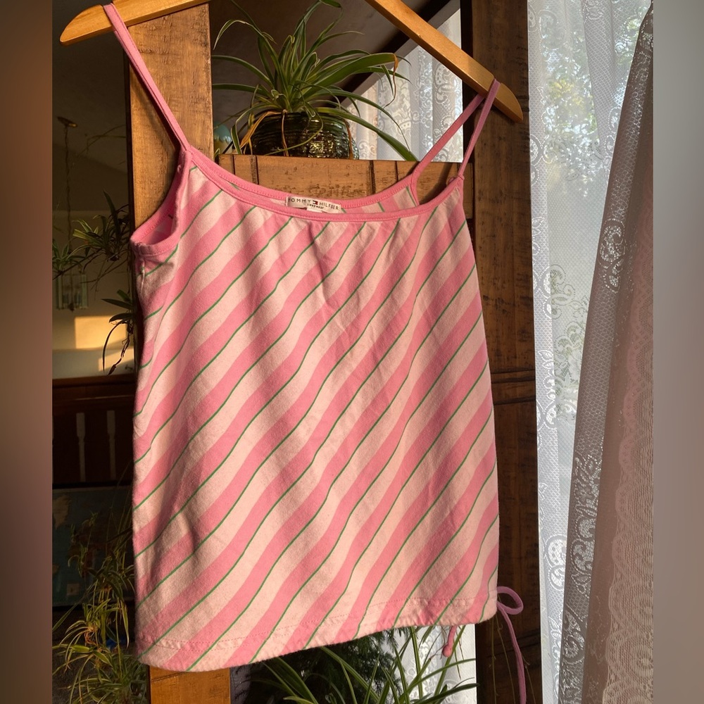 Tommy Hilfiger Sleepwear Tank Top | Pink green Striped | Y2K | Barbiecore | Med